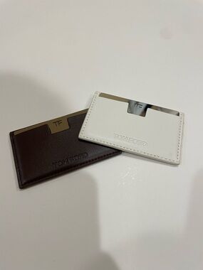 Tom Ford White and Dark Brown Leather Card Holders with TF Metal Accents